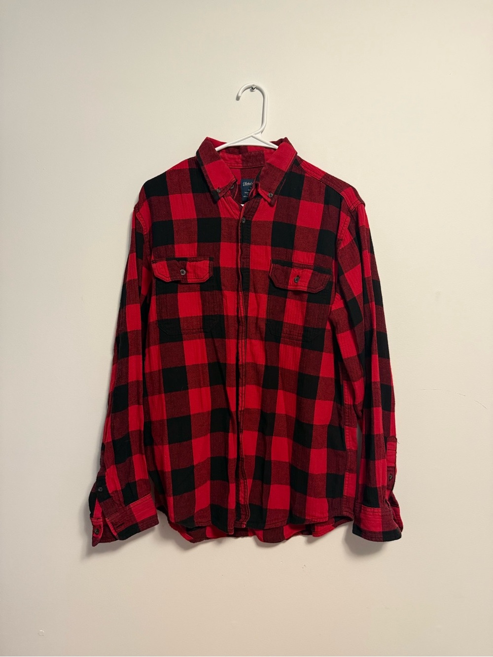 Faded Glory Red and Black Buffalo Plaid Button-Down Shirt Flannel